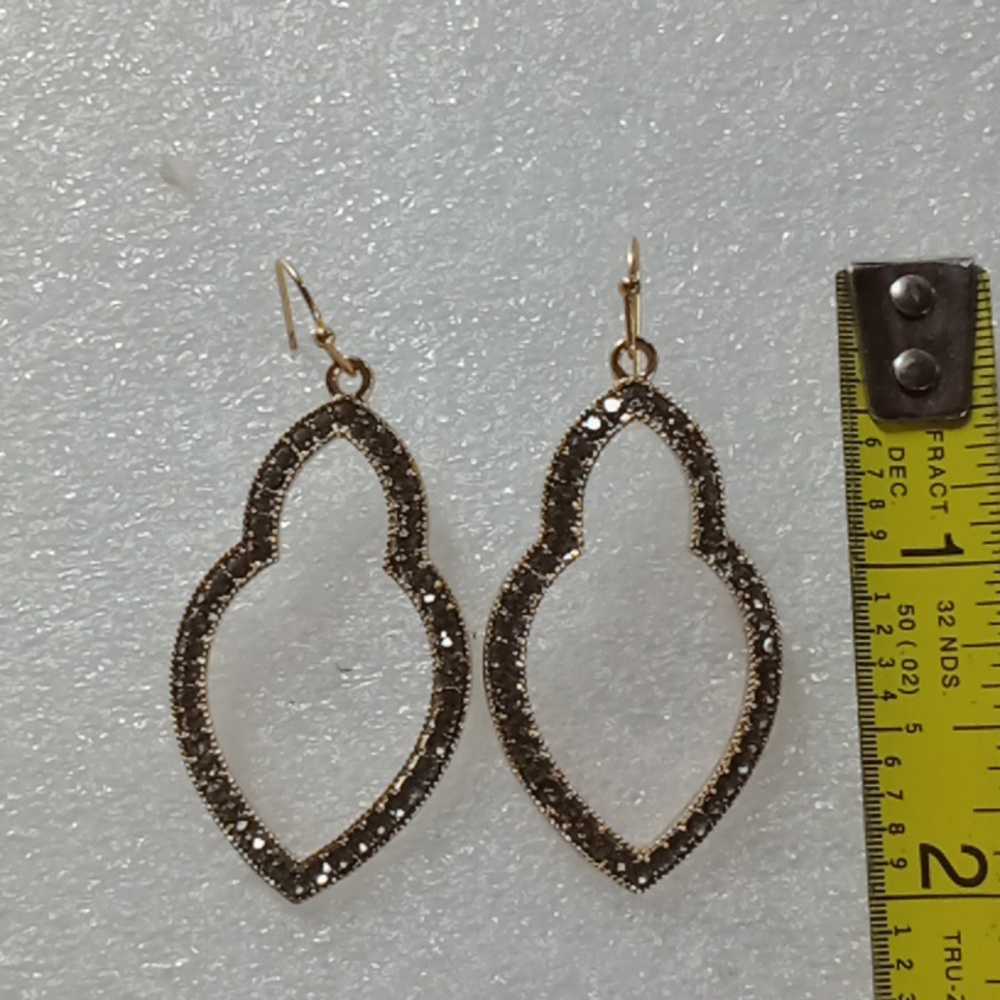 Gold Tone Rhinestone Earrings #A375 - Picture 5 of 6